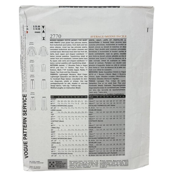 Vogue Wardrobe 2768 2770 2725 Sewing Patterns Jacket Top Skirt Pants Sizes 8-16 - Picture 3 of 10